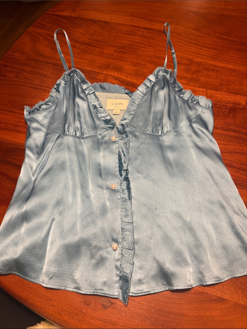 Cami NYC Light Blue Silk Ruffle-Trim Camisole